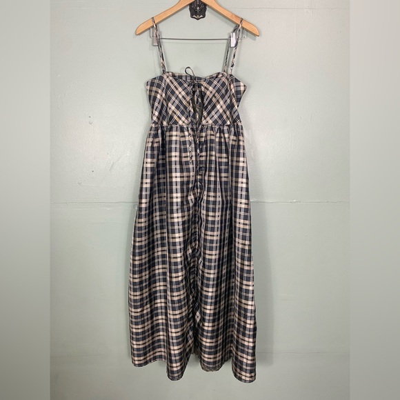 Sister Jane Cosmic Check Plaid Midi Dress Black & Beige Medium - Picture 4 of 7